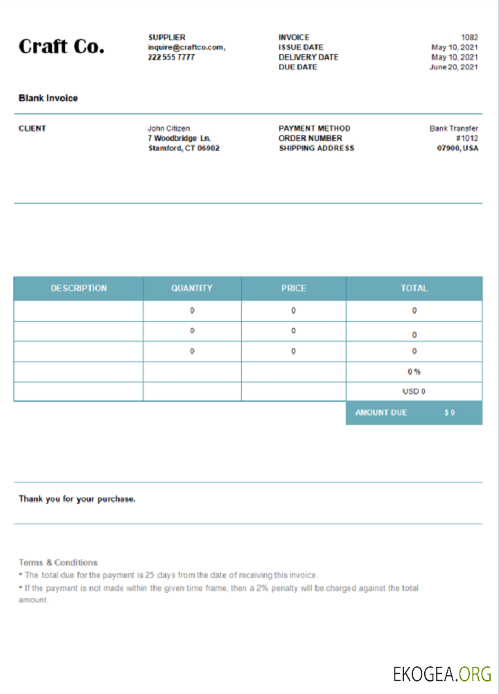 Facture USA Craft Co.